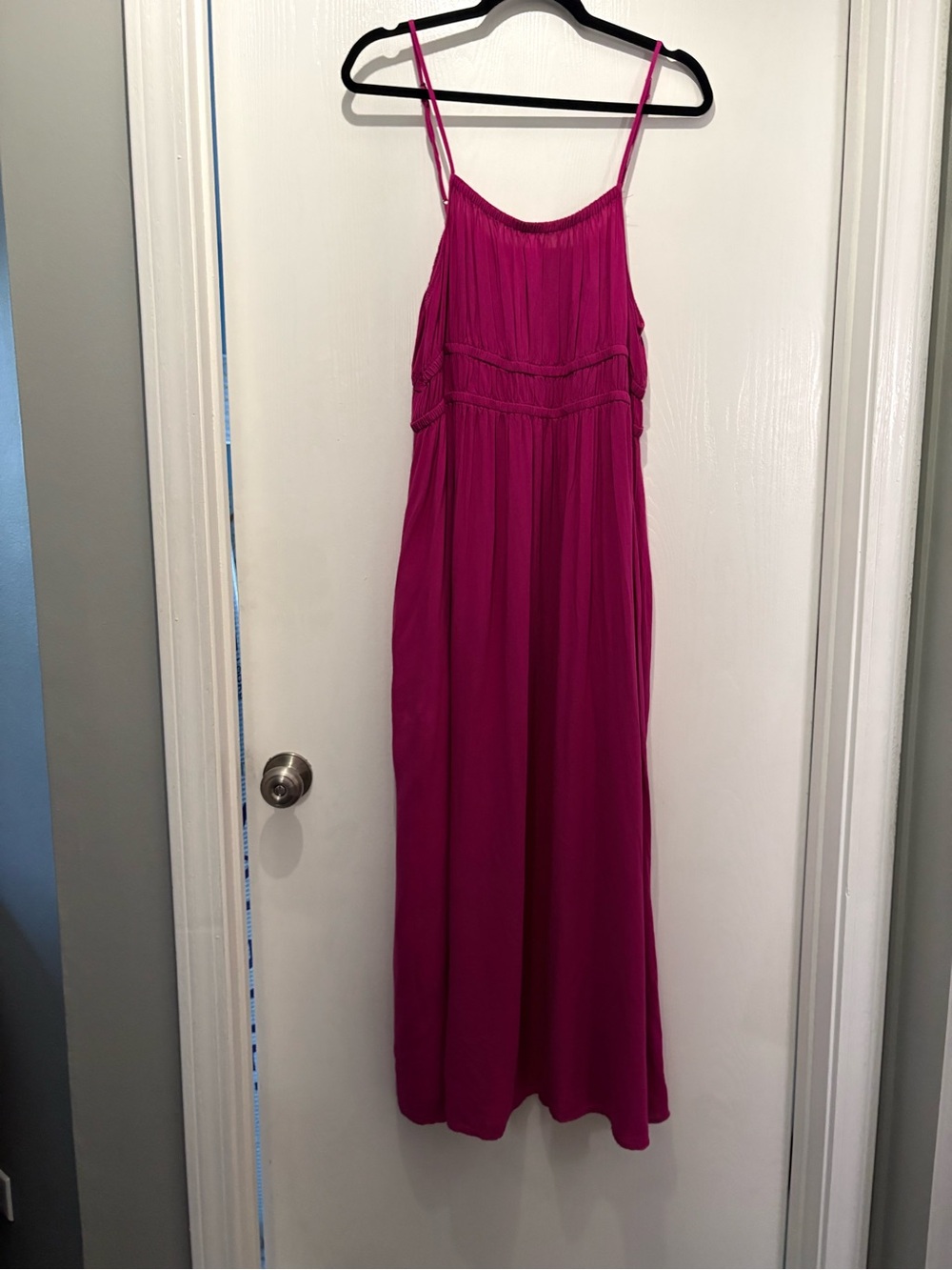 Sleeveless Fuchsia Maxi Dress with Spaghetti Straps